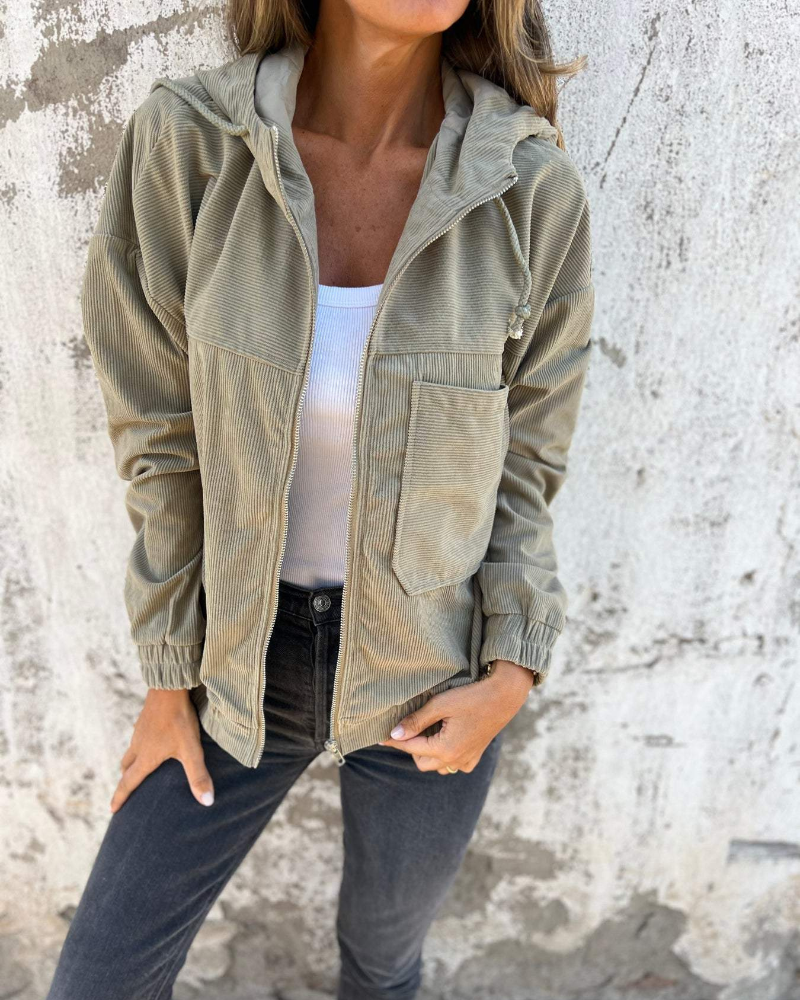 Danna - Hooded Corduroy Jacket with Zipper