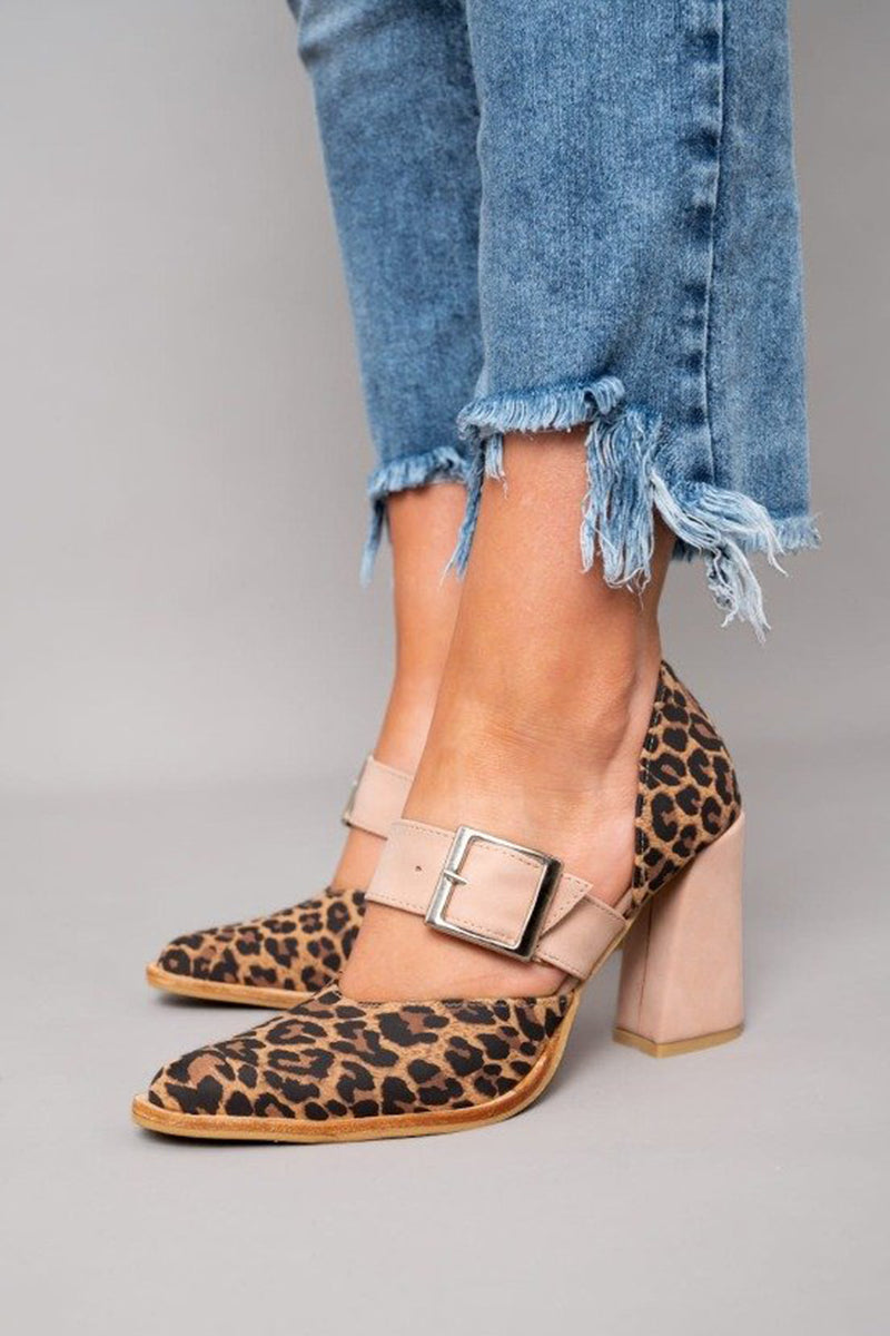 Selveta | Leopard Suede Stable Heel Sandals