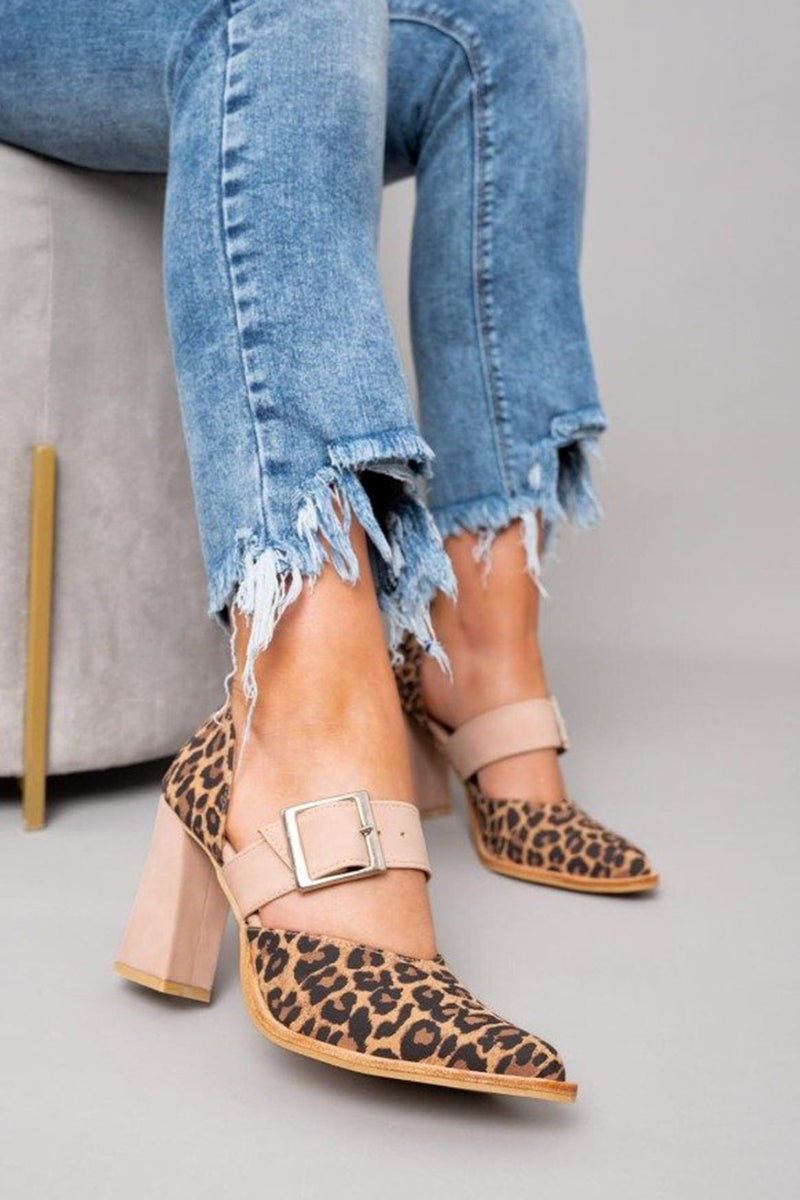 Selveta | Leopard Suede Stable Heel Sandals
