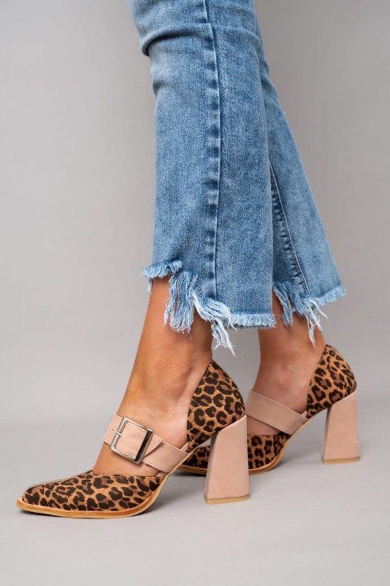 Selveta | Leopard Suede Stable Heel Sandals
