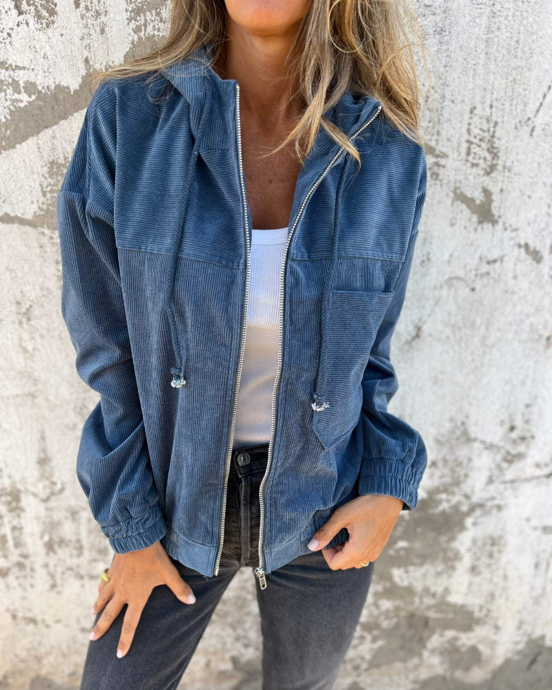 Danna - Hooded Corduroy Jacket with Zipper