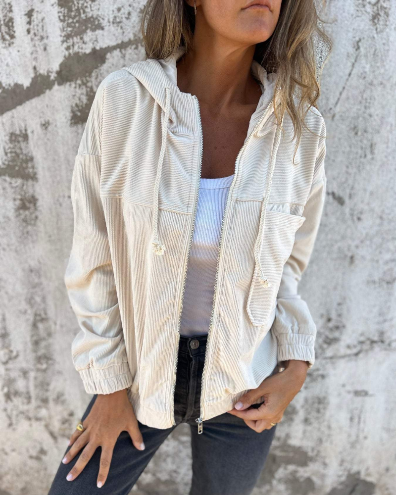 Danna - Hooded Corduroy Jacket with Zipper