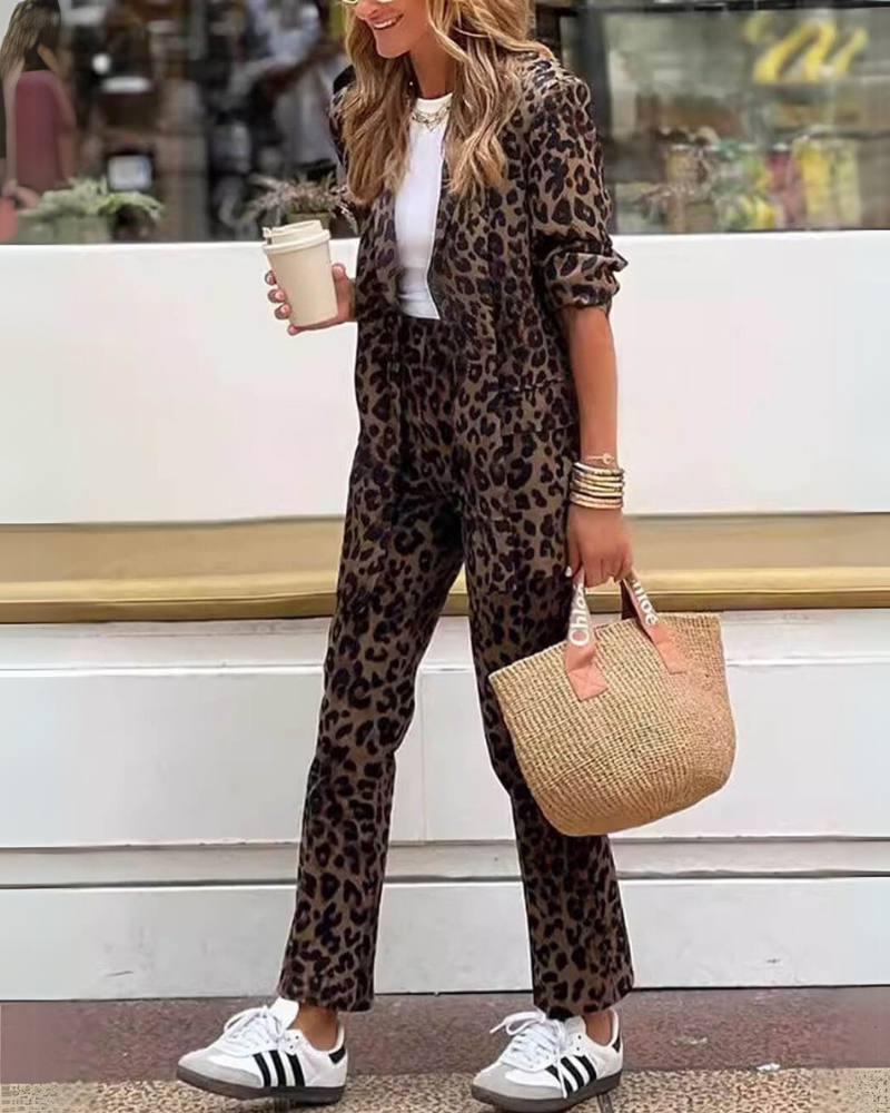 ARILA - LEOPARD PRINT JACKET & PANT SET
